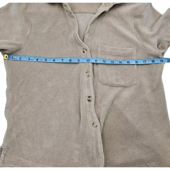 Frankies Bikinis Coco Terry Cloth Front Pocket Shirt In Sand Brown Women's Small - Picture 5 of 7